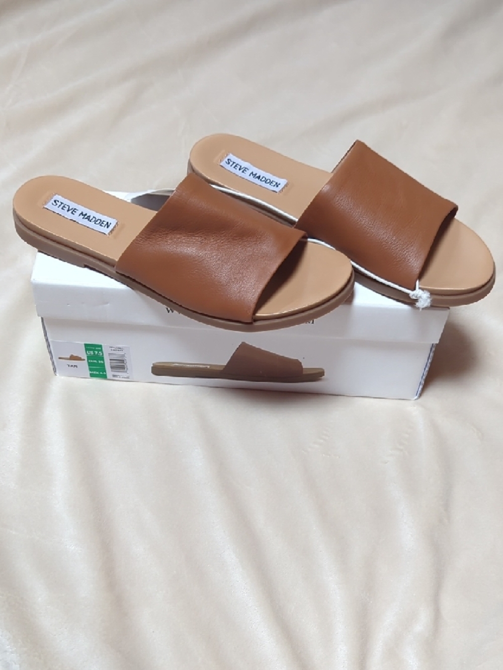Steve Madden Cognac Tan Leather Slide Sandals